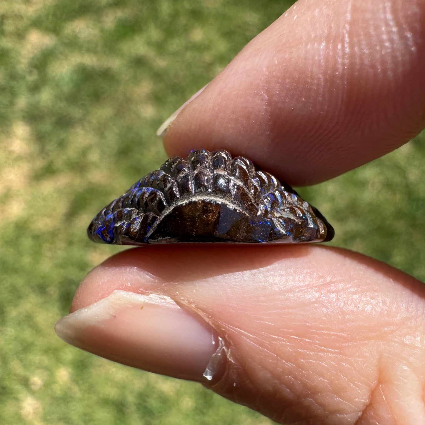 16.75 Ct fan shell boulder opal carving