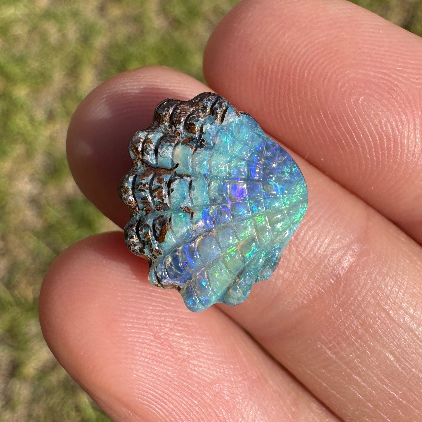 6.94 Ct shell boulder opal carving