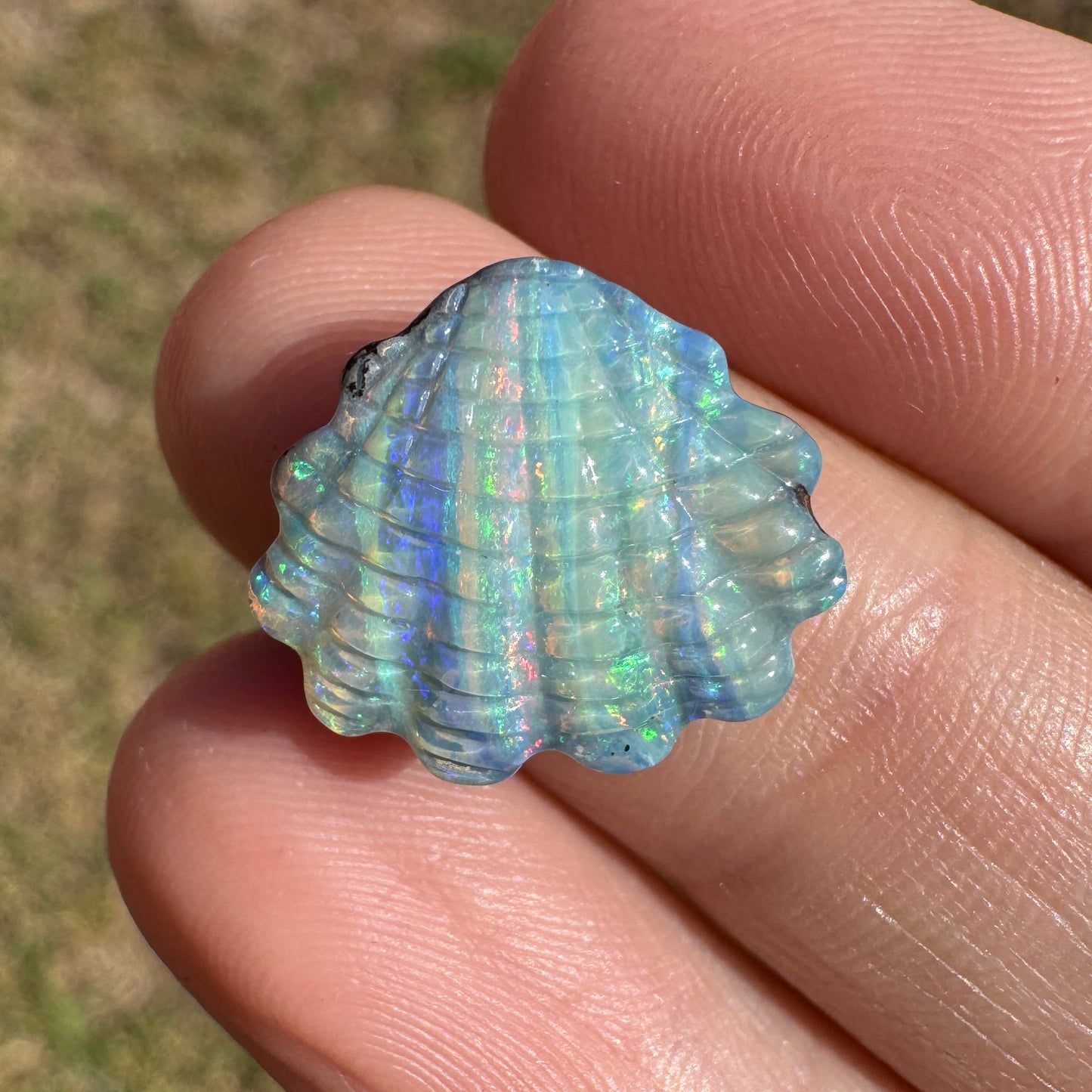 6.68 Ct rainbow striped shell boulder opal carving