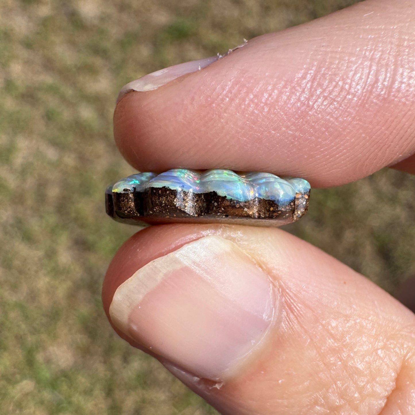 6.68 Ct rainbow striped shell boulder opal carving